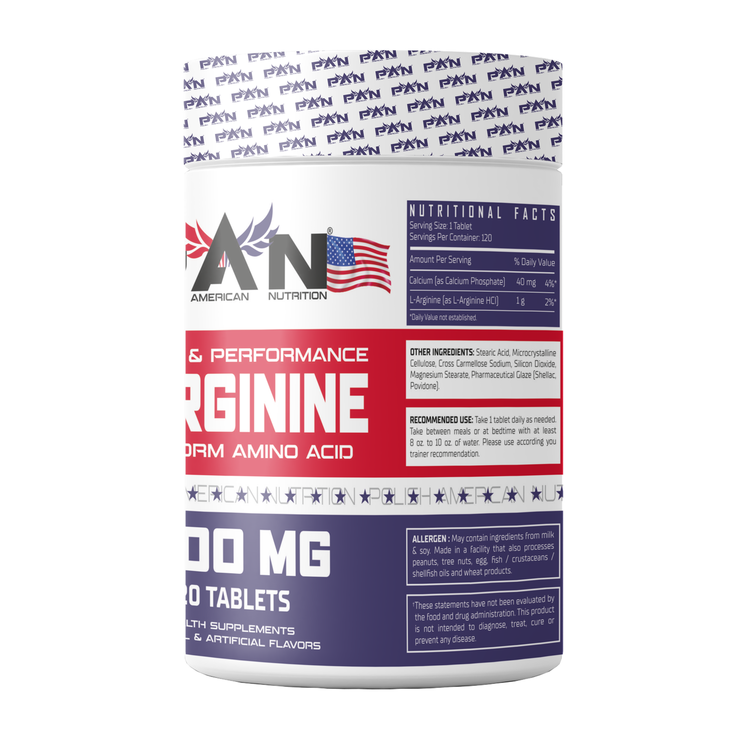 Pan Nutrition L Arginine 1000mg | 120 Tablets
